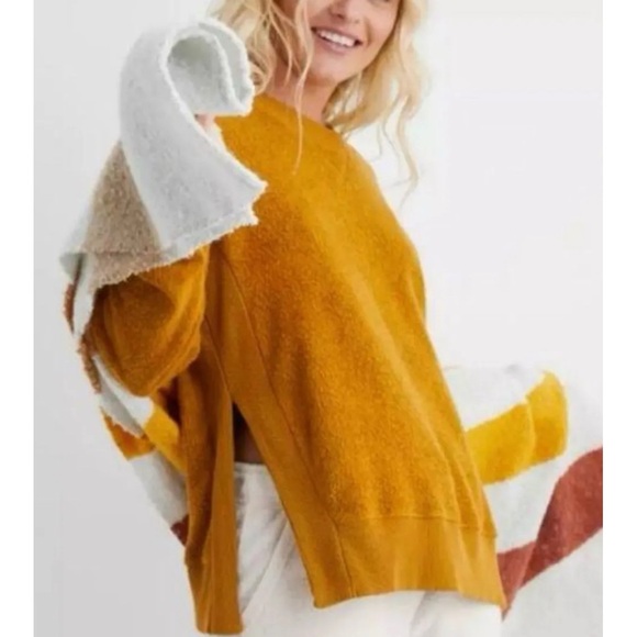 Aerie Cozy Good Vibes Oversized Sweatshirt in Mustard Yellow Size Large - Picture 8 of 8